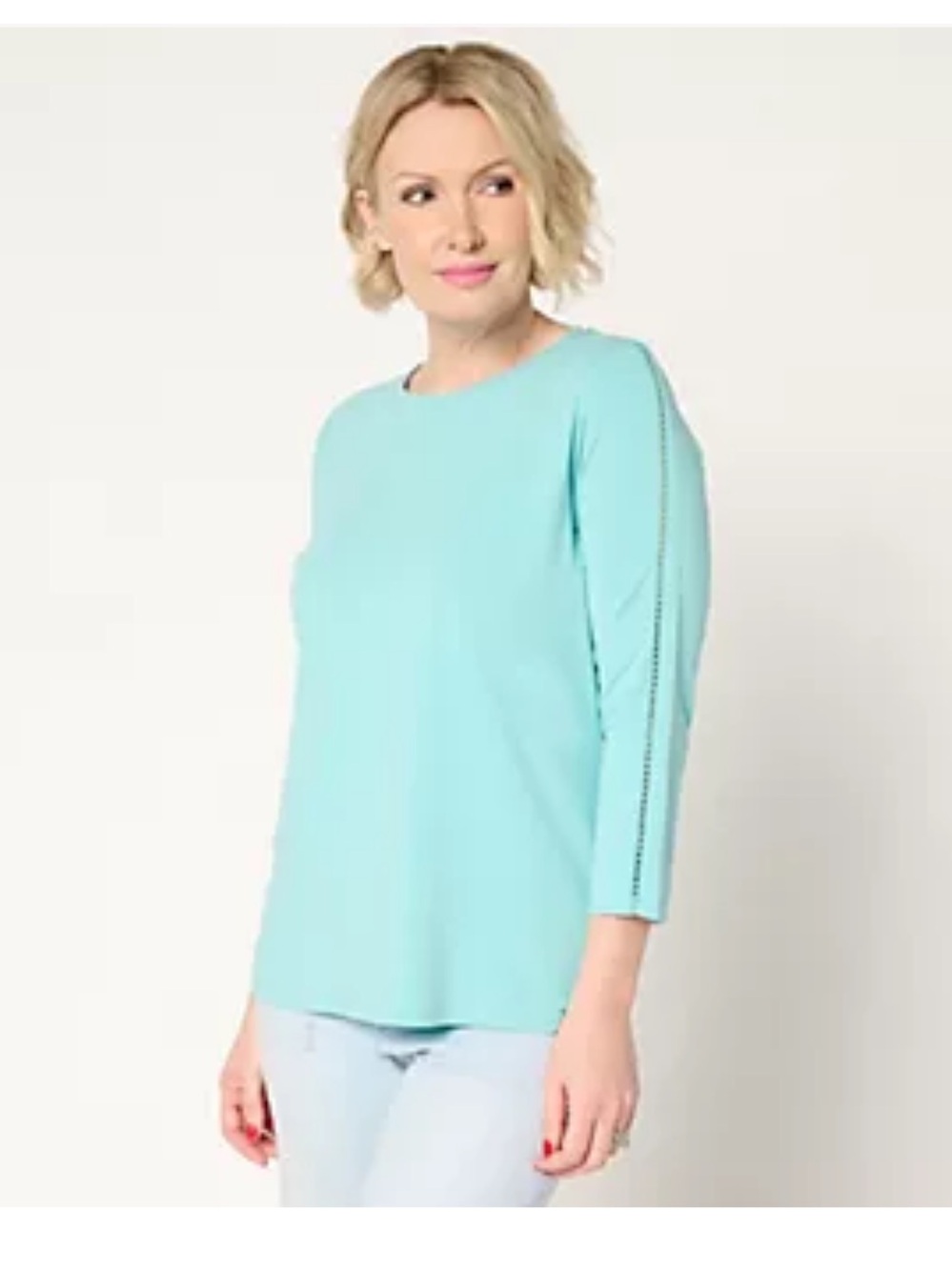 Lands' End Light-Weight Summer Lace-Trim 3/4 Sleeve Tee
